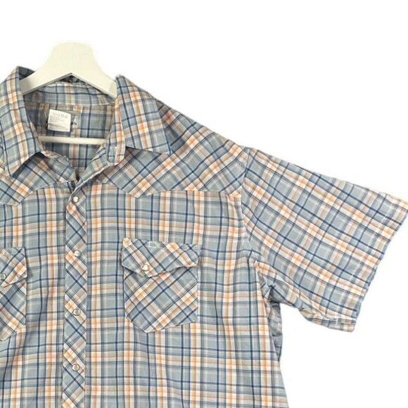 Wrangler Wrancher Pearl Snap Plaid Western Shirt Short Sleeve Men Size 2XLT Tall - Picture 1 of 8